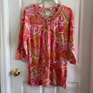 Soft Surroundings M beaded floral print top